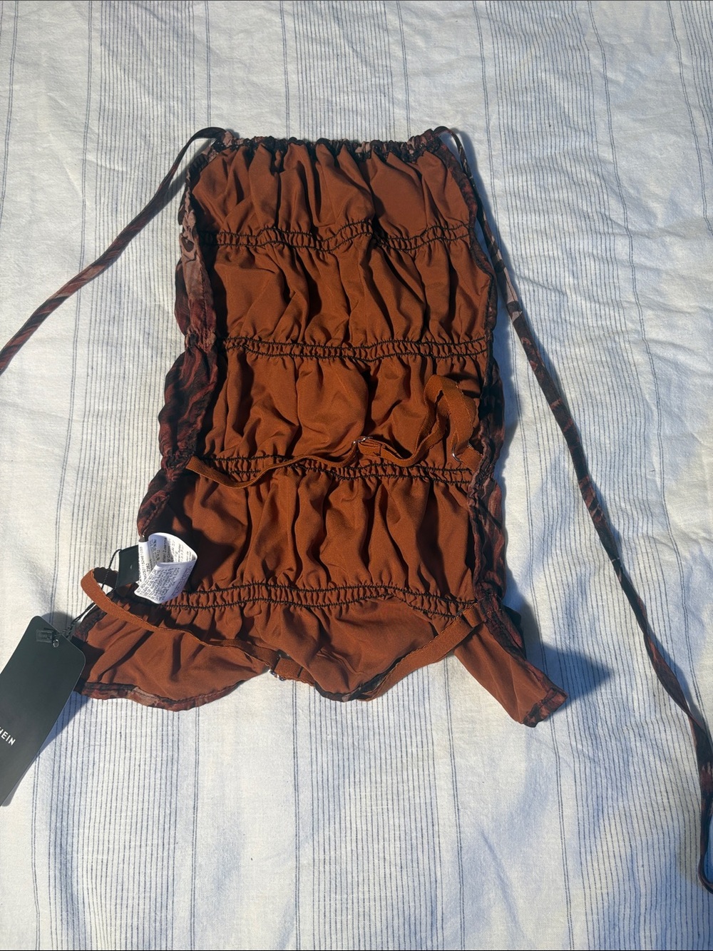 Rustic Brown Ruched Drawstring Women's shirt - Picture 3 of 3
